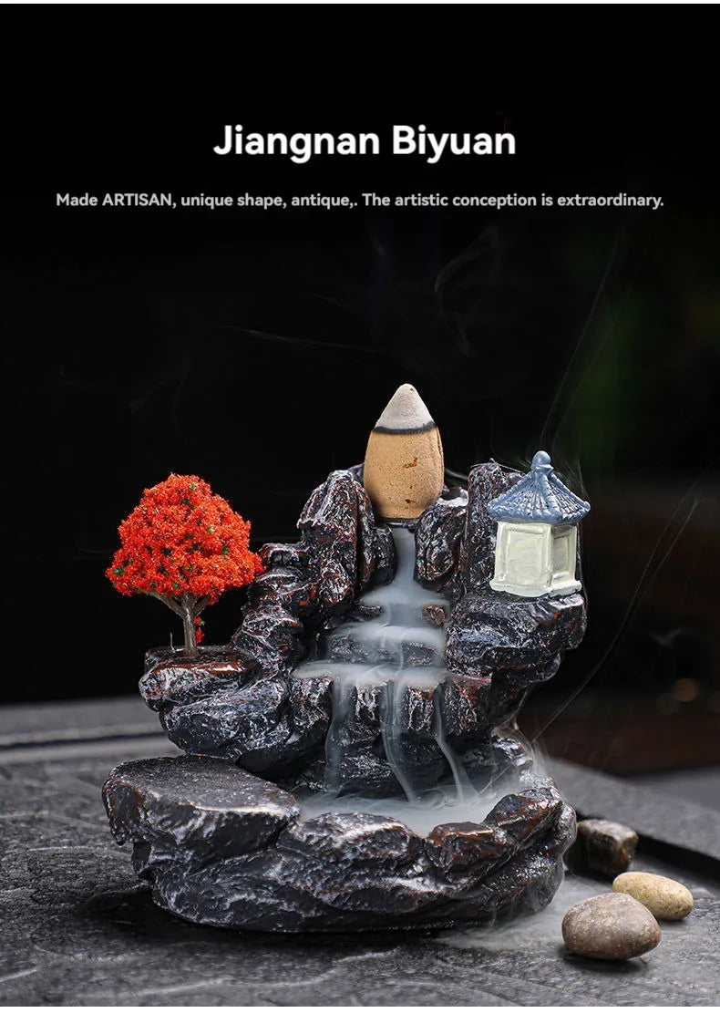 Backflow Incense Holder Waterfall Burner – Resin Aromatherapy Home Decor with Incense Cones