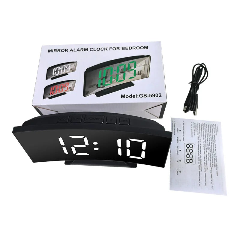 LED Digital Mirror Alarm Clock – Noiseless Design with Large Display & Calendar Function