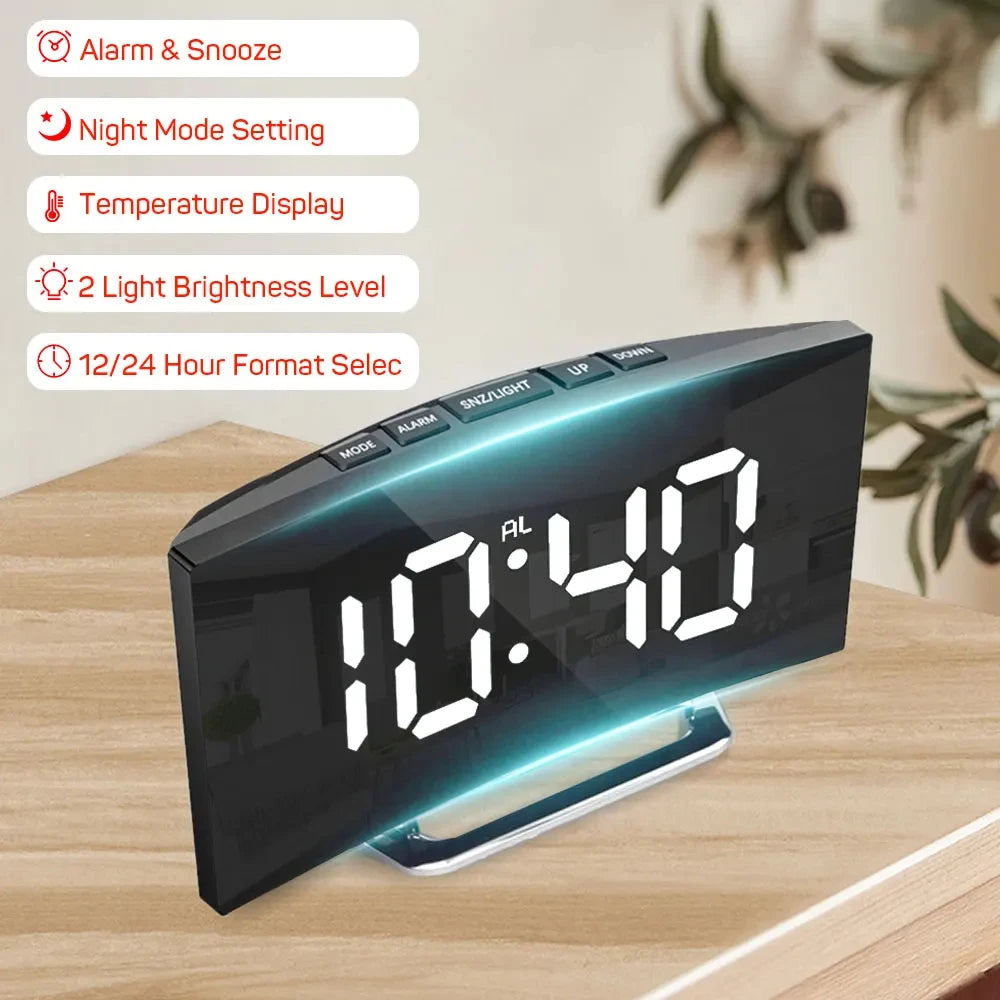 LED Digital Mirror Alarm Clock – Noiseless Design with Large Display & Calendar Function