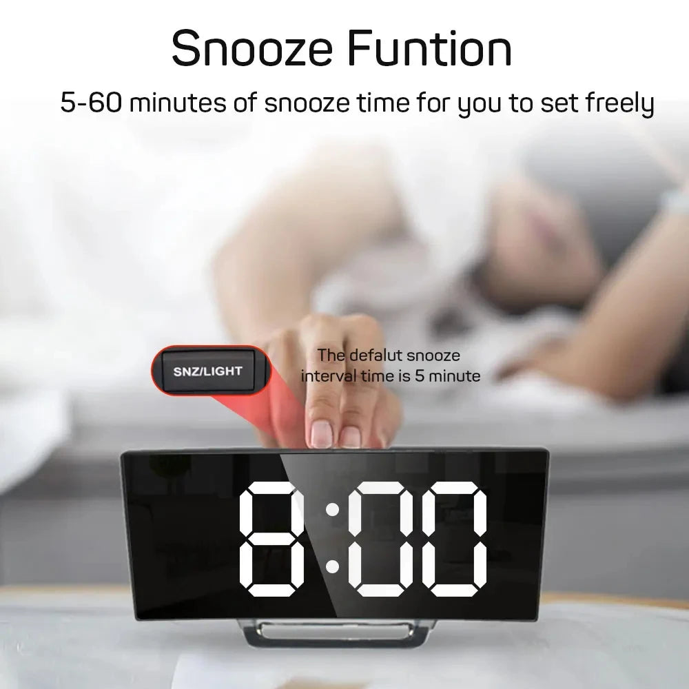 LED Digital Mirror Alarm Clock – Noiseless Design with Large Display & Calendar Function