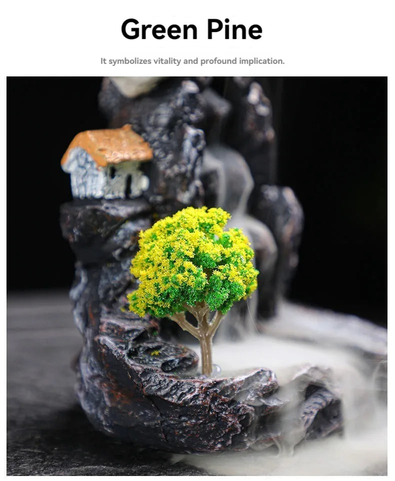 Backflow Incense Holder Waterfall Burner – Resin Aromatherapy Home Decor with Incense Cones