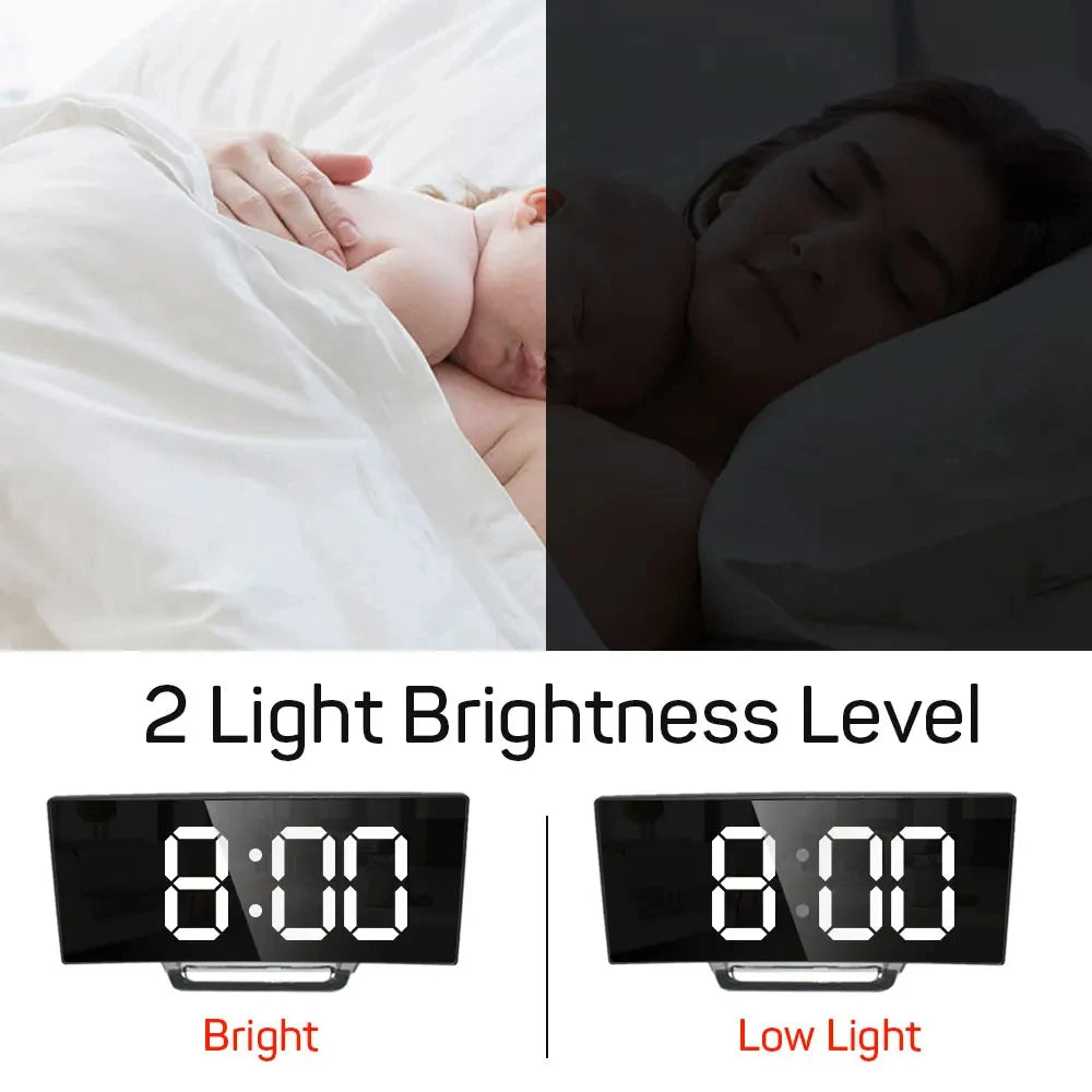 LED Digital Mirror Alarm Clock – Noiseless Design with Large Display & Calendar Function