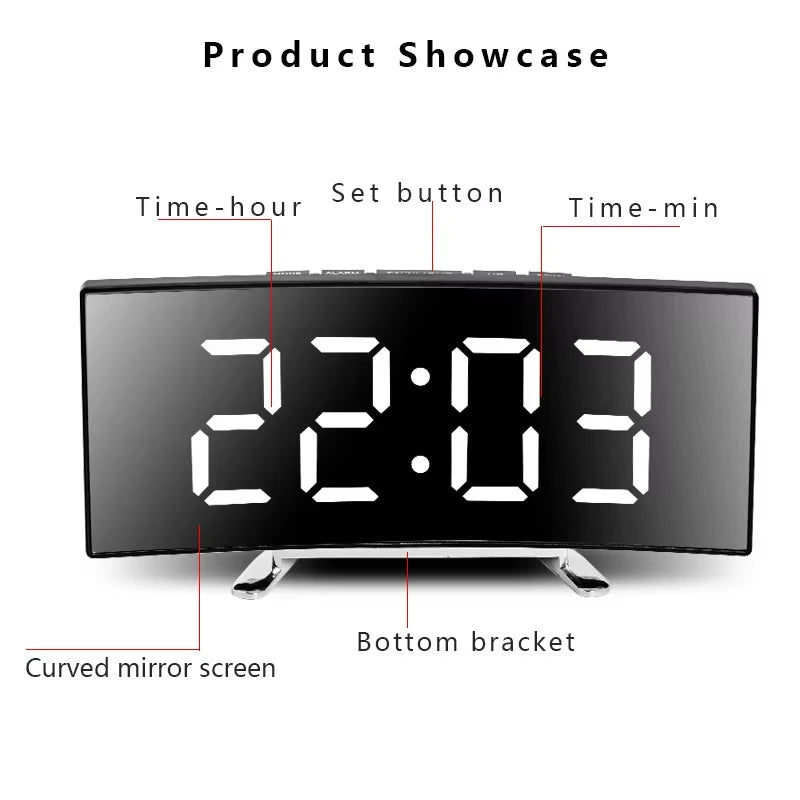 LED Digital Mirror Alarm Clock – Noiseless Design with Large Display & Calendar Function