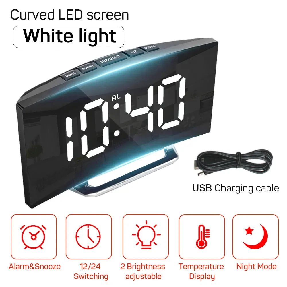 LED Digital Mirror Alarm Clock – Noiseless Design with Large Display & Calendar Function