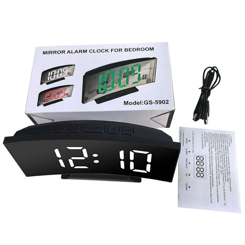 LED Digital Mirror Alarm Clock – Noiseless Design with Large Display & Calendar Function