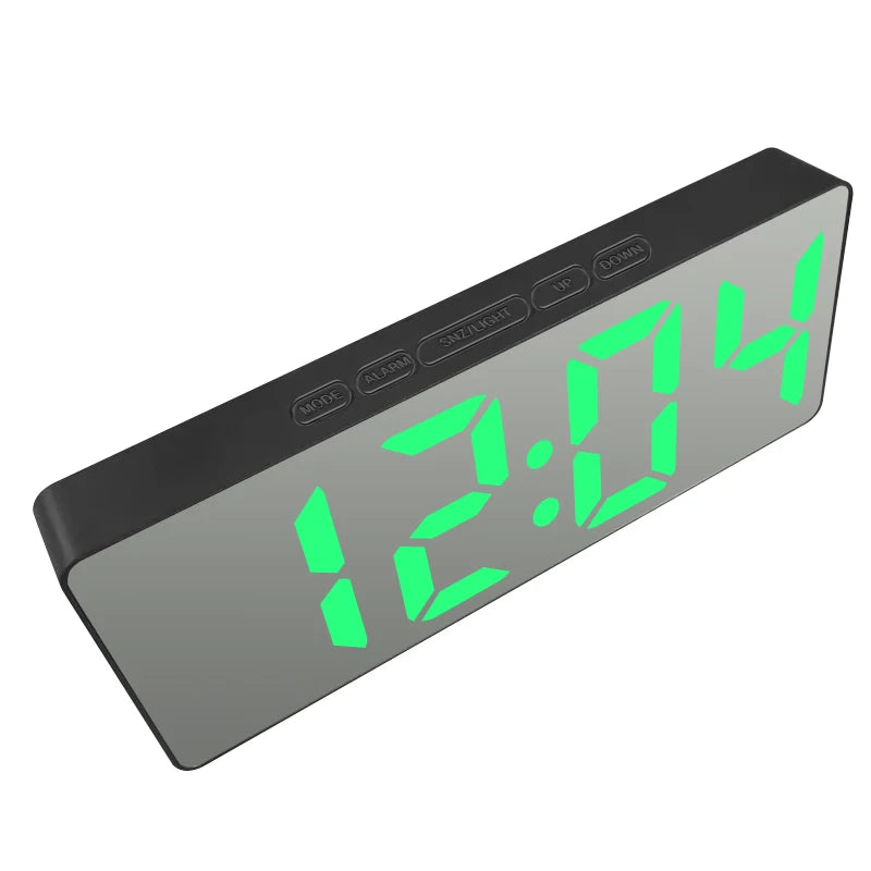 LED Digital Mirror Alarm Clock – Noiseless Design with Large Display & Calendar Function