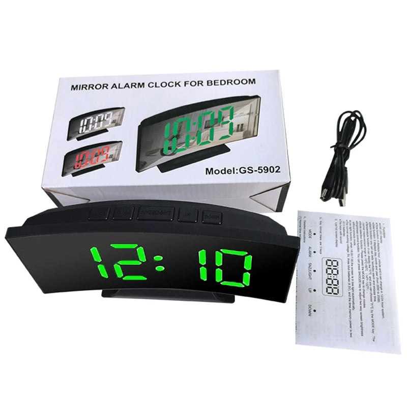 LED Digital Mirror Alarm Clock – Noiseless Design with Large Display & Calendar Function