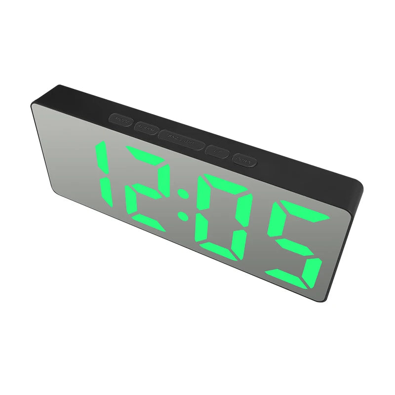 LED Digital Mirror Alarm Clock – Noiseless Design with Large Display & Calendar Function