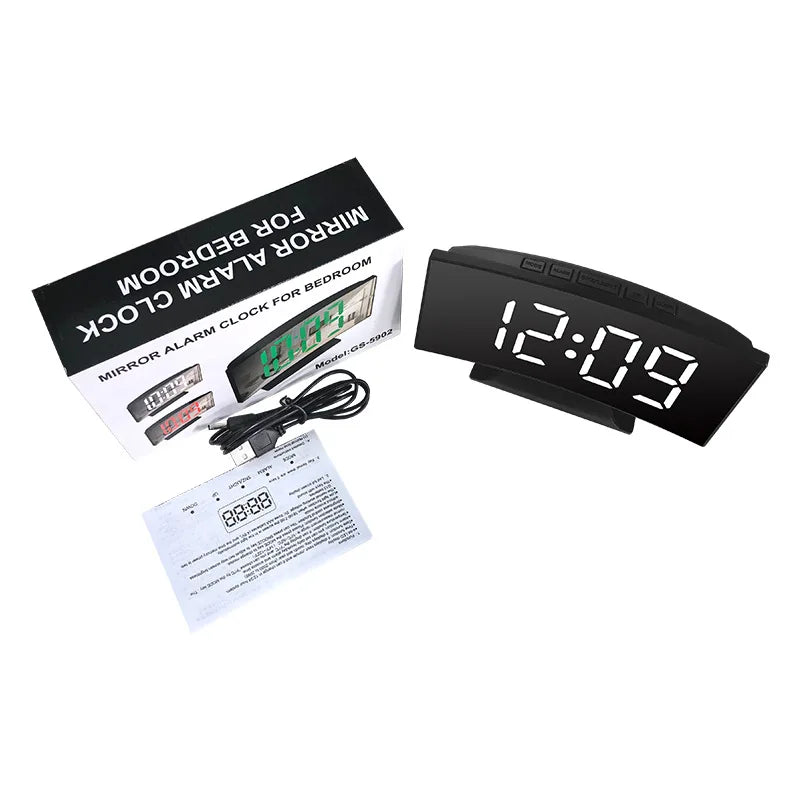 LED Digital Mirror Alarm Clock – Noiseless Design with Large Display & Calendar Function