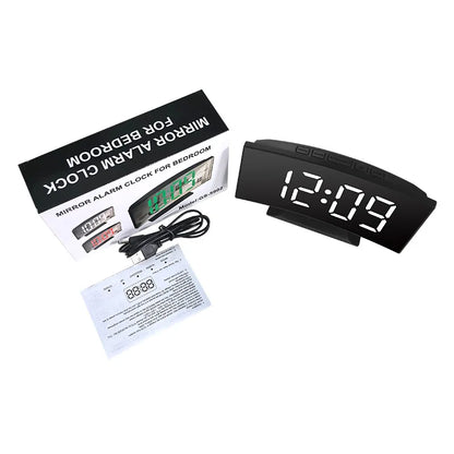 LED Digital Mirror Alarm Clock – Noiseless Design with Large Display & Calendar Function