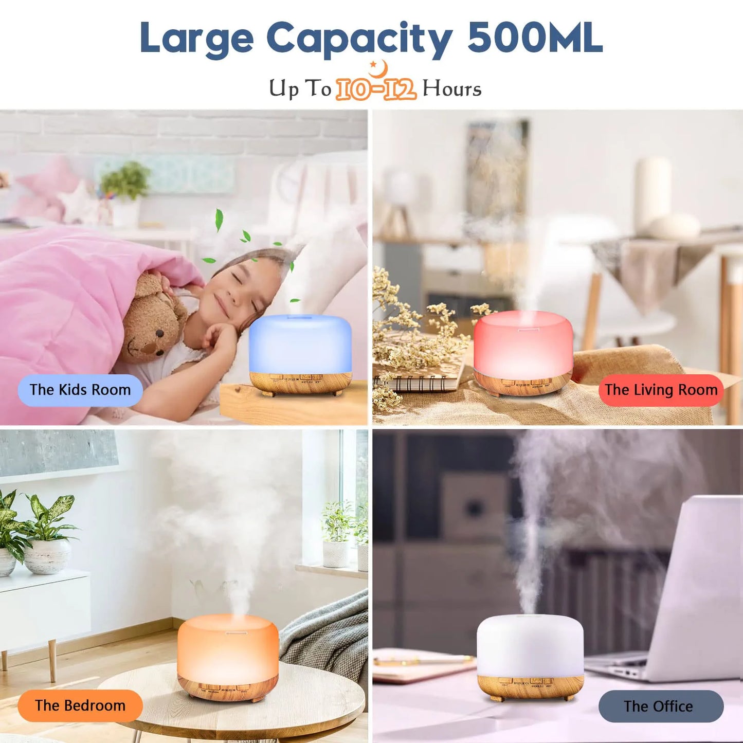 500ML Ultrasonic Aroma Diffuser with Remote & LED Light