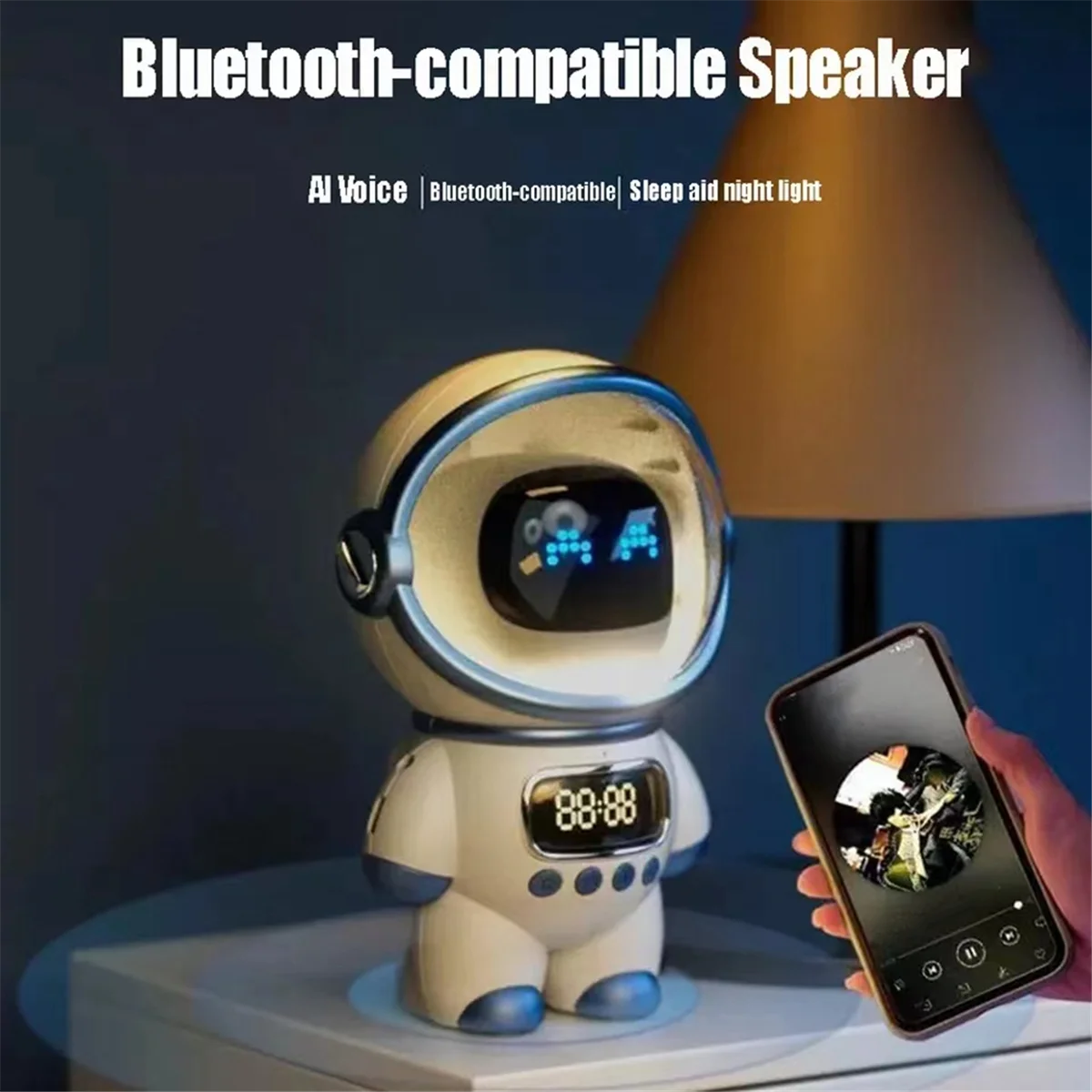 Smart AI Robot Bluetooth Speaker with Alarm Clock & FM Radio