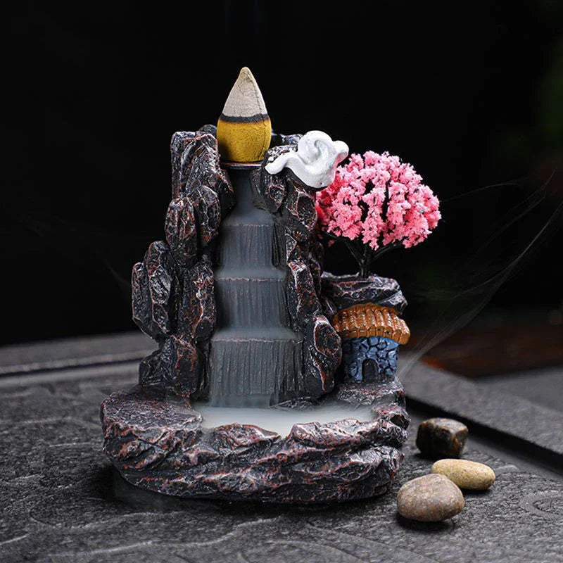 Backflow Incense Holder Waterfall Burner – Resin Aromatherapy Home Decor with Incense Cones