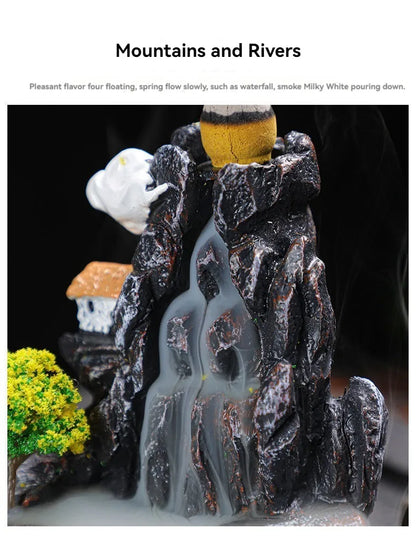 Backflow Incense Holder Waterfall Burner – Resin Aromatherapy Home Decor with Incense Cones