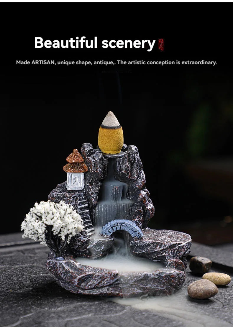 Backflow Incense Holder Waterfall Burner – Resin Aromatherapy Home Decor with Incense Cones
