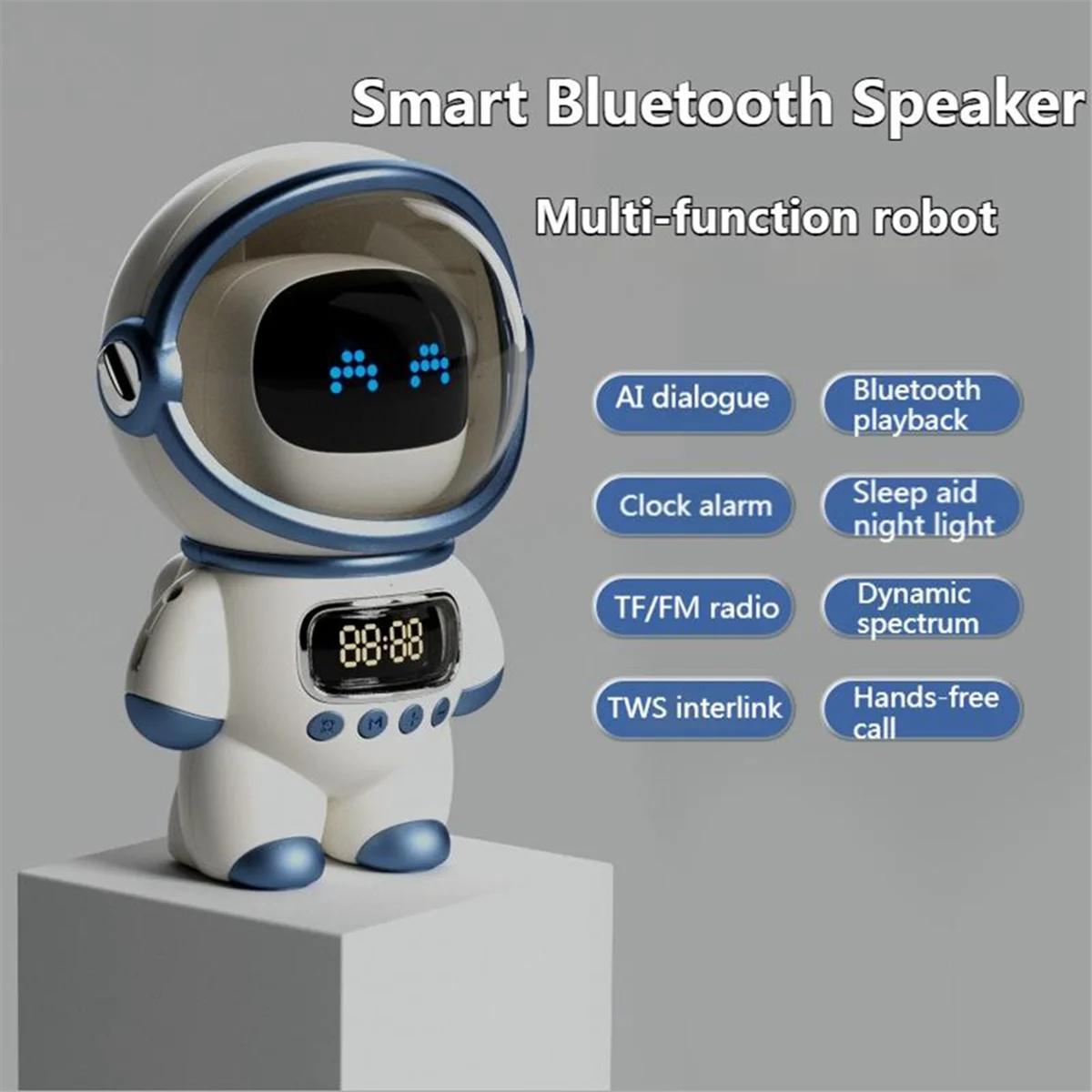 Smart AI Robot Bluetooth Speaker with Alarm Clock & FM Radio