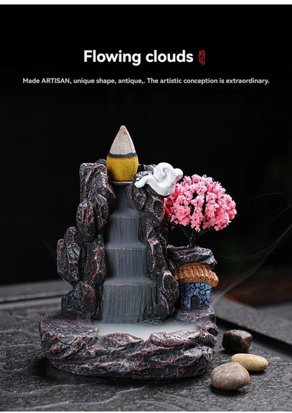 Backflow Incense Holder Waterfall Burner – Resin Aromatherapy Home Decor with Incense Cones