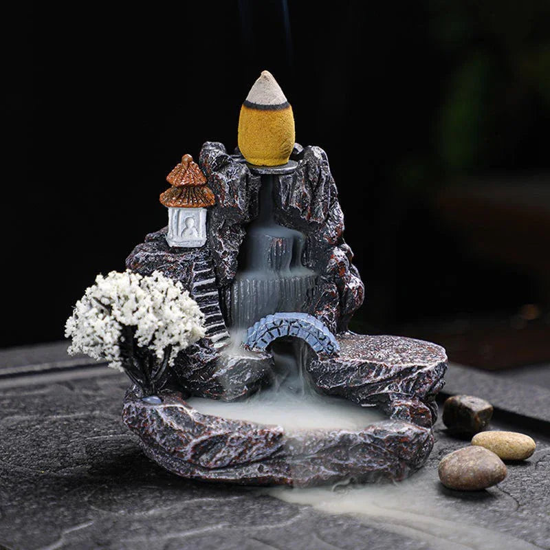 Backflow Incense Holder Waterfall Burner – Resin Aromatherapy Home Decor with Incense Cones