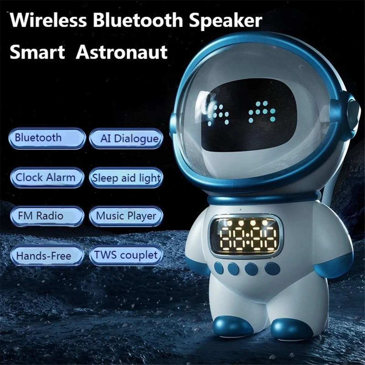 Smart AI Robot Bluetooth Speaker with Alarm Clock & FM Radio