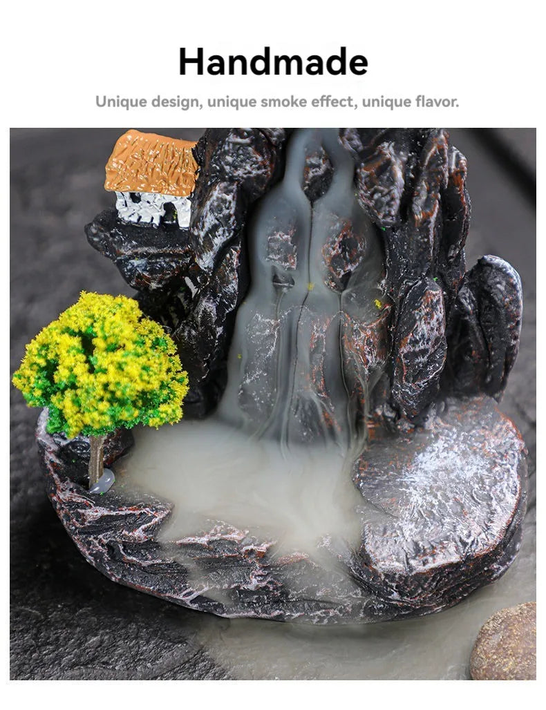 Backflow Incense Holder Waterfall Burner – Resin Aromatherapy Home Decor with Incense Cones