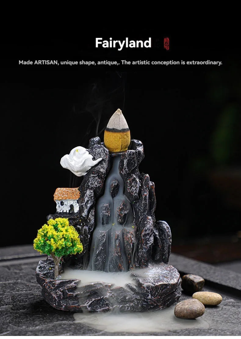 Backflow Incense Holder Waterfall Burner – Resin Aromatherapy Home Decor with Incense Cones