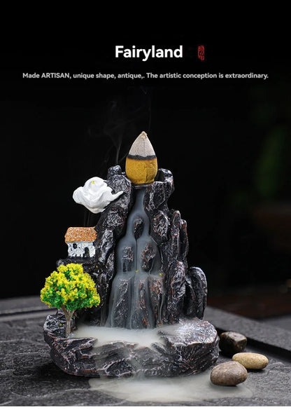 Backflow Incense Holder Waterfall Burner – Resin Aromatherapy Home Decor with Incense Cones