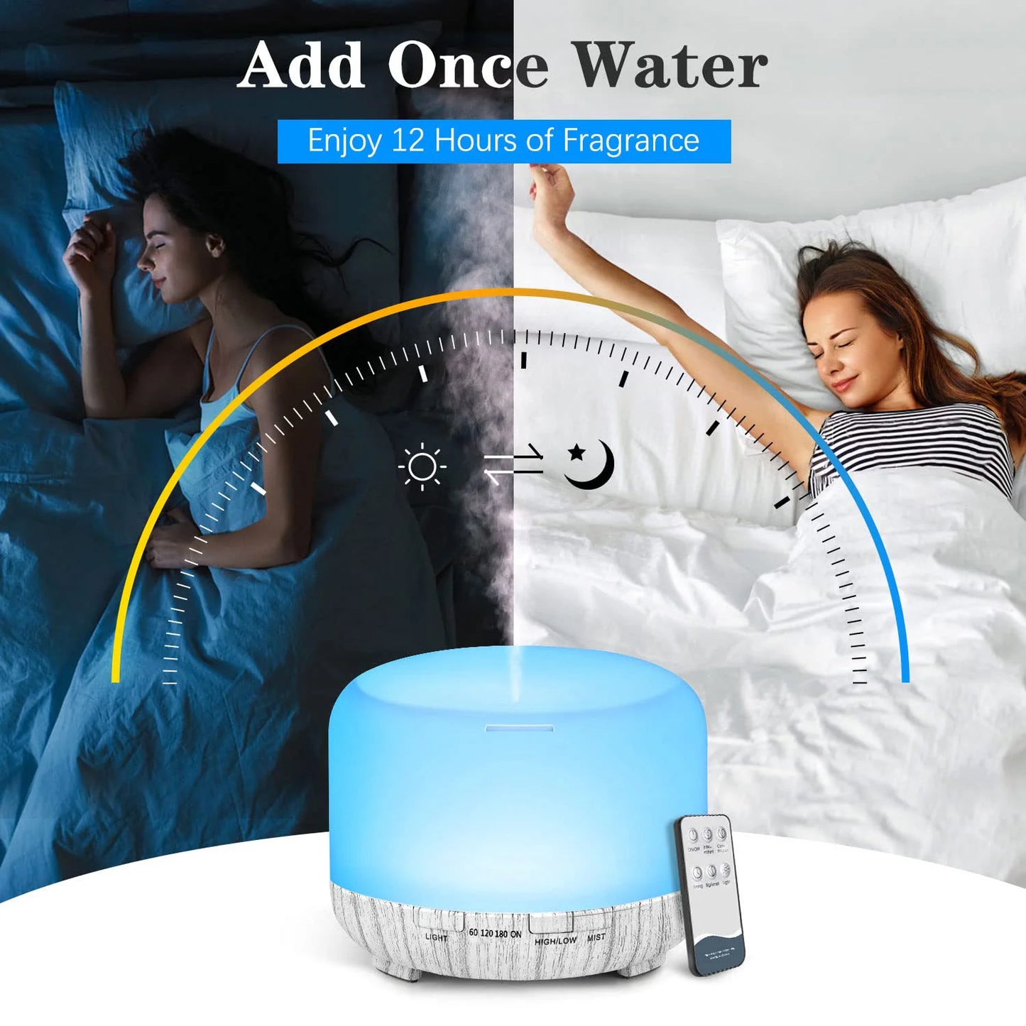 500ML Ultrasonic Aroma Diffuser with Remote & LED Light