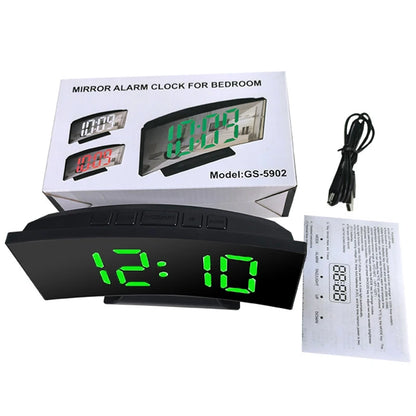 LED Digital Mirror Alarm Clock – Noiseless Design with Large Display & Calendar Function