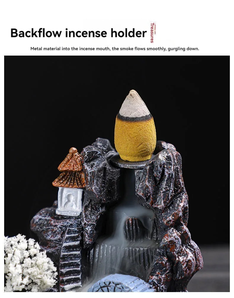 Backflow Incense Holder Waterfall Burner – Resin Aromatherapy Home Decor with Incense Cones